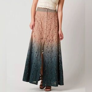 Gimmicks ombre lace button front maxi skirt teal peach women’s size‎ large